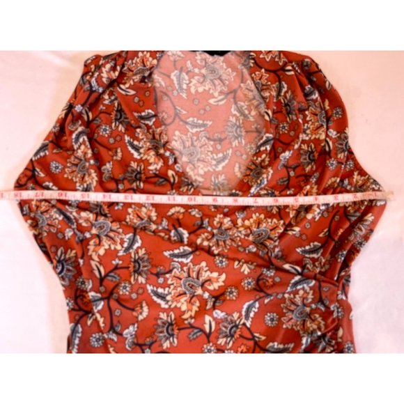 41 Hawthorn Women Faux Wrap Blouse Top Stretch Floral WGK10300 Orange Size Small - Picture 4 of 8
